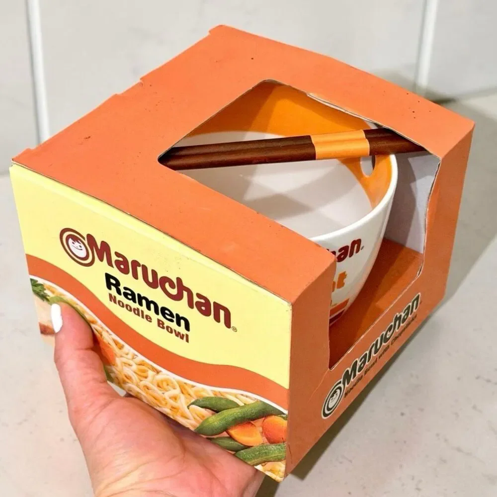 NWT Maruchan Ramen Microwave Dishwasher Safe Ceramic Bowl w/ Reusable Chopsticks